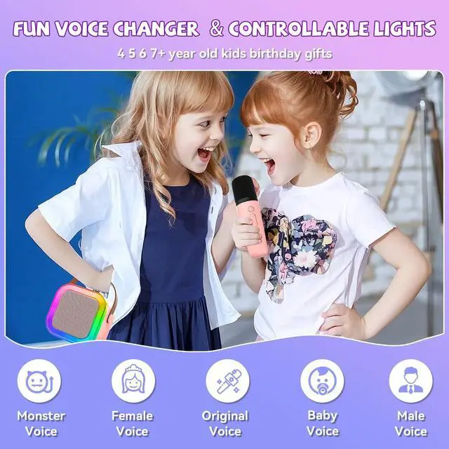 Alt view image 12 of 14 - Mini Karaoke Machine for Kids Girls Boys - Birthday Gifts for Ages 4 5 6 7 8+ Year Old - 2026 New est - Portable Bluetooth Speaker with 2 Wireless Microphone - Kids' Instrument Accessories - Pink