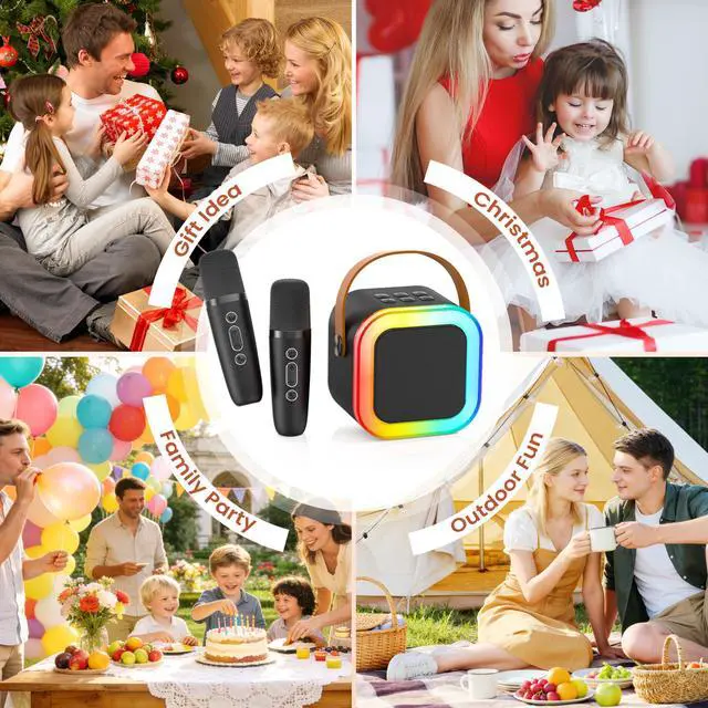 Alt view image 9 of 14 - Mini Karaoke Machine for Kids Adults, 2026 TOP Birthday Gifts for Girls Boys 3,4,5,6,7,8+Year Old Toddler Kids Toys, Portable Bluetooth Speaker with 2 Wireless Karaoke Microphones Player Easter(Black)