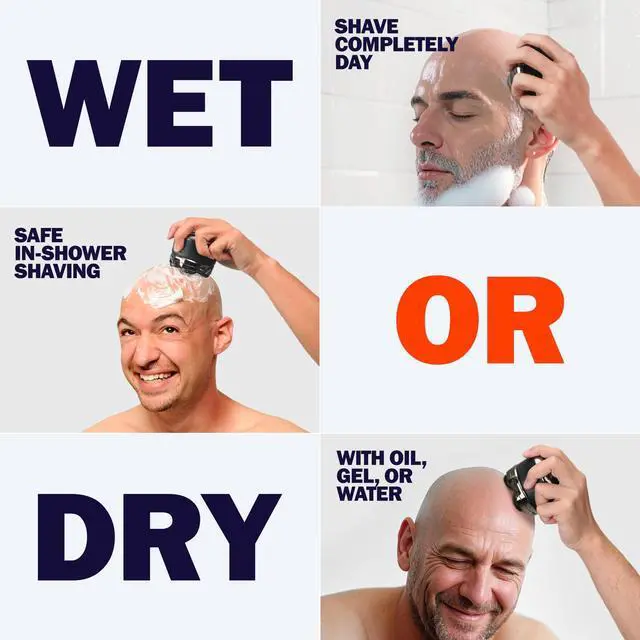 Alt view image 9 of 12 - 5D Head Shaver for Bald Men, IPX7 Waterproof Electric Shaver with LED Display, 2-Speed Cordless Rotary Razor for Face Nose Beard, Wet/Dry USB-C Charging Gift for Men