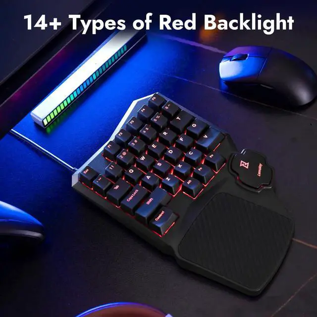 Alt view image 12 of 14 - One Handed Gaming Keyboard, 35 Keys North-Facing Red Backlit Wired QMK Keypad, Silicone Palm Rest, Shine-Through Double-Shot Keycaps with Tactile Brown Mechanical Switch for Windows/Linux