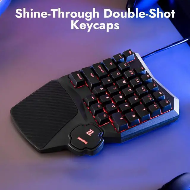 Alt view image 11 of 14 - One Handed Gaming Keyboard, 35 Keys North-Facing Red Backlit Wired QMK Keypad, Silicone Palm Rest, Shine-Through Double-Shot Keycaps with Tactile Brown Mechanical Switch for Windows/Linux