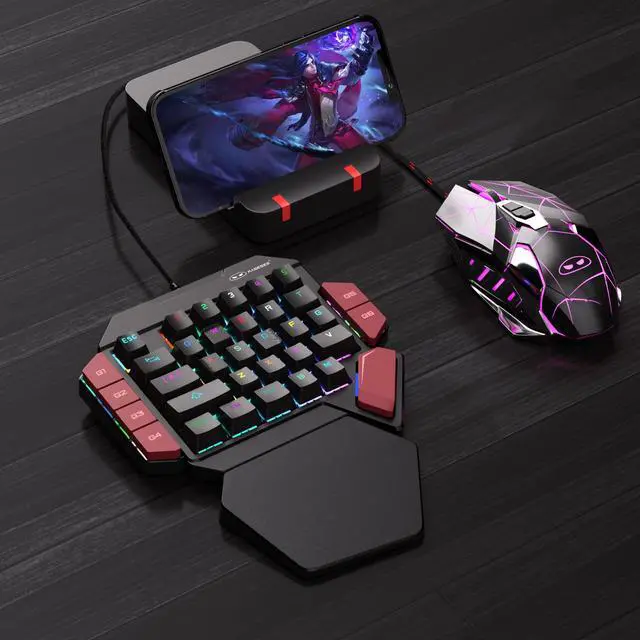 Alt view image 13 of 13 - One Handed Professional Gaming Keyboard, RGB Backlit 35 Keys Mini Wired Mechanical Keyboard with Blue Switch for PC Gamer, Support 6 Macro Keys - Black/Red
