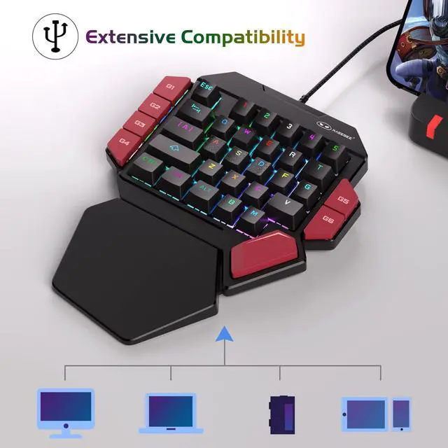 Alt view image 12 of 13 - One Handed Professional Gaming Keyboard, RGB Backlit 35 Keys Mini Wired Mechanical Keyboard with Blue Switch for PC Gamer, Support 6 Macro Keys - Black/Red