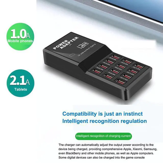 Alt view image 12 of 14 - USB Charger Station,12-Port 60W Multiple USB Charging Station,Multi Ports Charger Charging for SmartphonesTabletsand Other Devices.