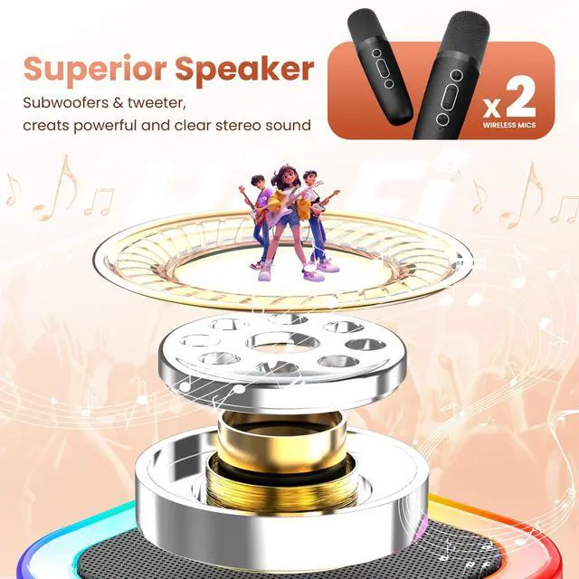 Alt view image 10 of 14 - Mini Karaoke Machine for Kids Adults, 2026 TOP Birthday Gifts for Girls Boys 3,4,5,6,7,8+Year Old Toddler Kids Toys, Portable Bluetooth Speaker with 2 Wireless Karaoke Microphones Player Easter(Black)