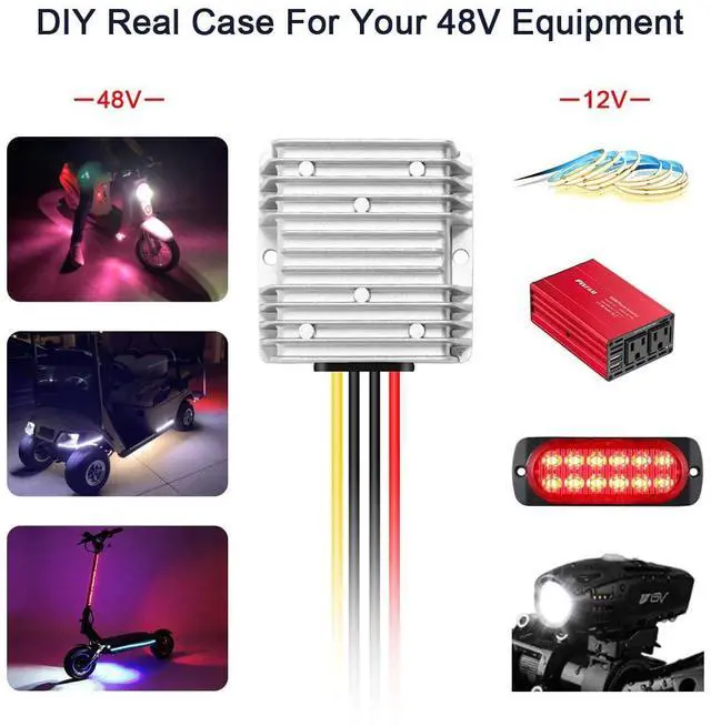 Alt view image 14 of 14 - 48V Step Down to 12V 10A 120W DC/DC Converter Regulator Low Voltage Reducer Waterproo Transformer for Cart Scooters, LED Strip Light,Car Truck