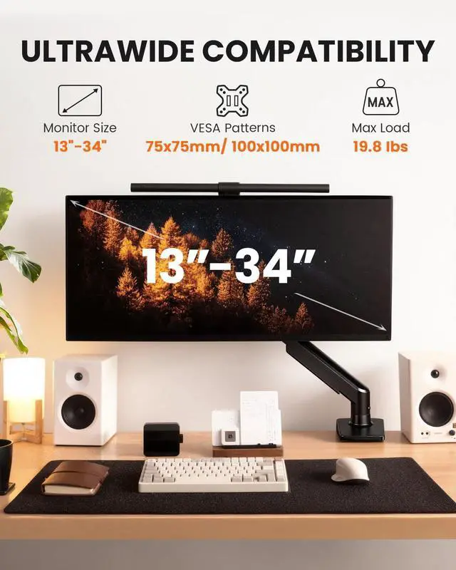 Alt view image 9 of 14 - Single Monitor Arm, Fully Adjustable Monitor Mount for 1334 Inch Screens, Fast Install Computer Monitor Stand with Tool-Free VESA Mount, Cable Management, Holds 19.8 lbs, Max VESA 100x100mm