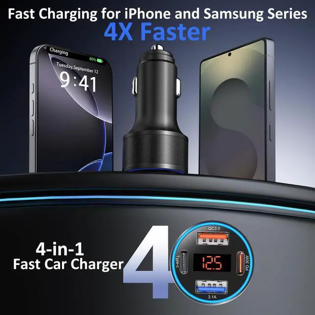 Alt view image 9 of 14 - 3 Pack USB C Car Charger, 4-Port 65W Dual 12V USB-A & USBC Cigarette Lighter Adapter Plug with Voltmeter PD/QC 3.0 Fast Charging Car Phone Charger for iPhone 17 16e 15 14 13 12 Pro Max, Android-Black