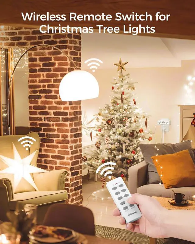 Alt view image 9 of 14 - Remote Control Outlet with 4 Independent Control Sockets, Wireless Remote Light Switch for Christmas Tree Lights, String Lights, 15A/1875W/125V, FCC Certified, One Remote for 4 Plugs