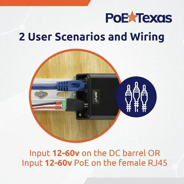 Alt view image 11 of 12 - 24 Volt Passive PoE Injector (Mode B) - DC-Powered Gigabit Inline Converts 12-60V in to 24 Volt Passive PoE Out Up to 30 Watts - Variable DC PoE Injector for Solar Powered Installations