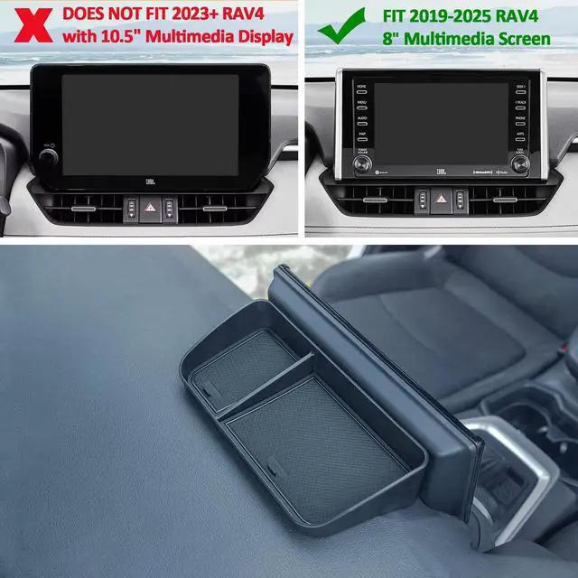 Alt view image 9 of 12 - Dash Center Console Tray Compatible with 2019-2025 Toyota Rav4 8'' Screen, Dashboard Storage Organizer Solid Plastic Tissue Sunglasses Holder (Not for New 10.5'' Multimedia Display)