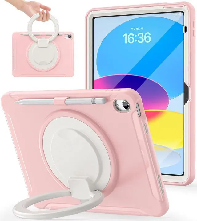 Alt view image 8 of 14 - Shockproof Case for iPad 10th Gen 10.9" 2022 / 11th Gen (A16) 11" 2025 | 360° Multi-Angle Stand (Portrait & Landscape) & Grip, Built-in Screen Protector, Pencil Holder, Pink
