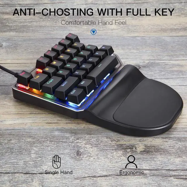 Alt view image 11 of 14 - K27 One-Handed Mechanical Mini Gaming Keypad 27 Keys, 9 LED Backlit USB Wired Mechanical Gaming Keyboard for Pro Keyboard Computer/PC/Desktop/Laptop/Mac