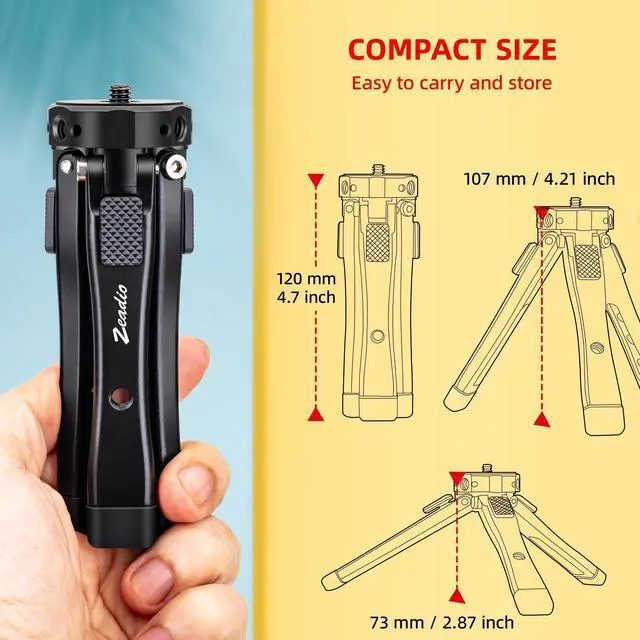 Alt view image 12 of 14 - Heavy Duty Mini Metal Tripod Stand - Universal Small Table Tripod for Camera, Gimbal, Action Cam, Camcorder, Microphone, LED Light, etc(40kg/88lb Load)