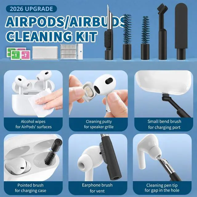 Alt view image 10 of 14 - 2026 Upgrade Phone Cleaning Kit 47PCS, iPhone Cleaning Kit, Airbuds AirPods Cleaning Kit, Keyboard, Charging Port Cleaner for Apple Lightning/Android USB-C - Includes Putty, Cloth & Wipes (Black)
