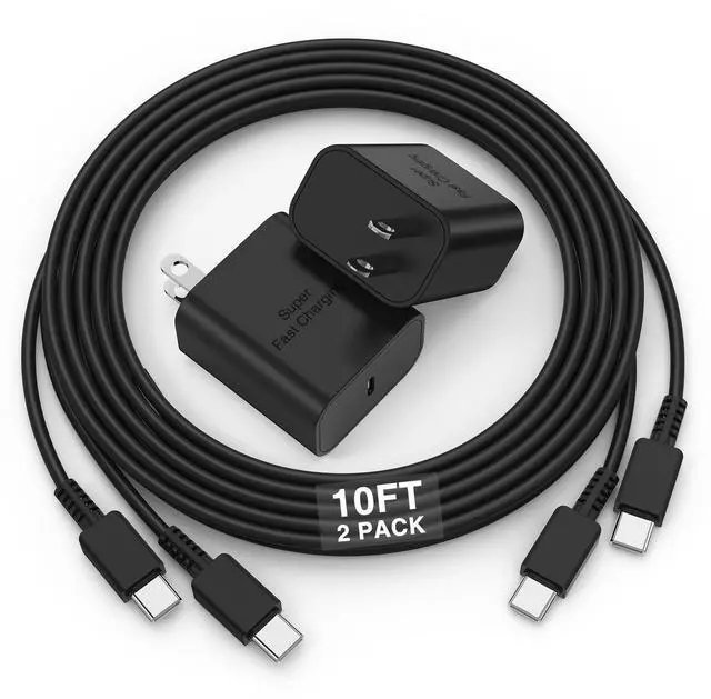Alt view image 8 of 14 - 2Pack 45W Super Fast Charging Block and 10ft USB C to C Cable Long,Type C Wall Plug and Android Phone Charger Cord for Samsung Galaxy S25/S24 Ultra/S23+/S22 Plus/S21/S20/Note20/iPhone 17 16 15 Pro Max
