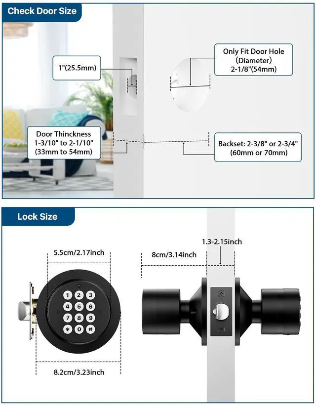Alt view image 14 of 14 - Door Knob with Keypad, Door Knob with Lock, Keyless Entry Door Lock with Code for Front Door Garage Home Apartment, Matte Black
