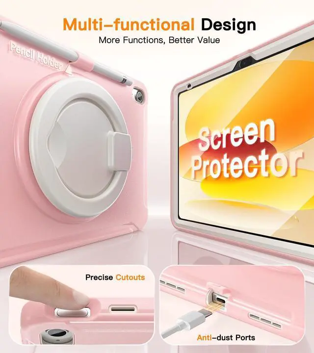 Alt view image 13 of 14 - Shockproof Case for iPad 10th Gen 10.9" 2022 / 11th Gen (A16) 11" 2025 | 360° Multi-Angle Stand (Portrait & Landscape) & Grip, Built-in Screen Protector, Pencil Holder, Pink