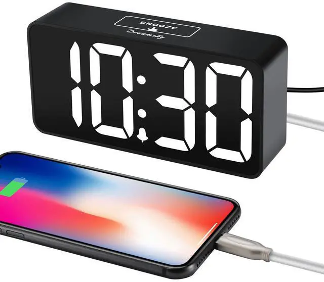 Alt view image 11 of 14 - Small Digital Alarm Clock for Bederoom, Large Big Numbers Display with Dimmer for Living Room, Electric Bedside Desk Clock with USB Charging Port, Adjustable Volume, USB-C Adapter Powered