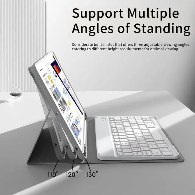 Alt view image 11 of 14 - Case with Keyboard for iPad 9th/8th/7th Generation 10.2 inch 2021/2020/2019 Detachable Wireless Bluetooth Keyboard Cover Thin & Light with Left Side Pencil Holder Auto Wake/SleepGray