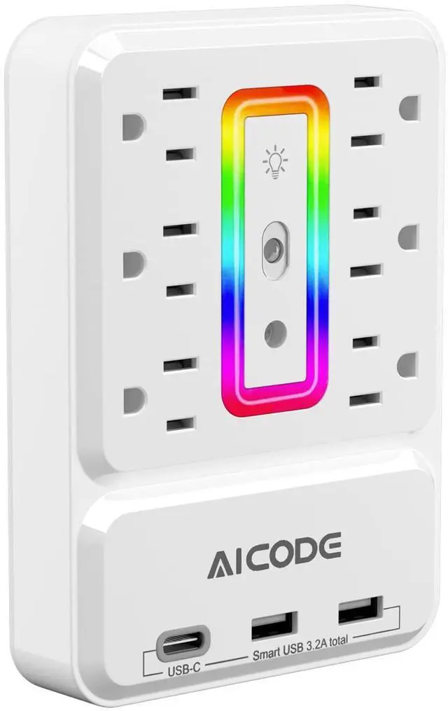 Alt view image 7 of 12 - Outlet Extender with USB C, Multi Outlet Surge Protector with Nightlight, 6 Outlet Wall Plug with USB (3 USB A and 1 USB C),Wall Mount Multiple Plug Outlet Power Strip for Home,Dorm, Office
