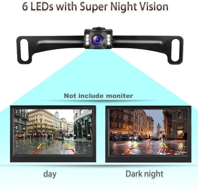 Alt view image 11 of 14 - Car Backup Camera HD Rear View Camera License Plate Backup Camera with Wide View Angle 6 LED Night Vision Waterproof Front & Back up Camera, Guide Line On/Off