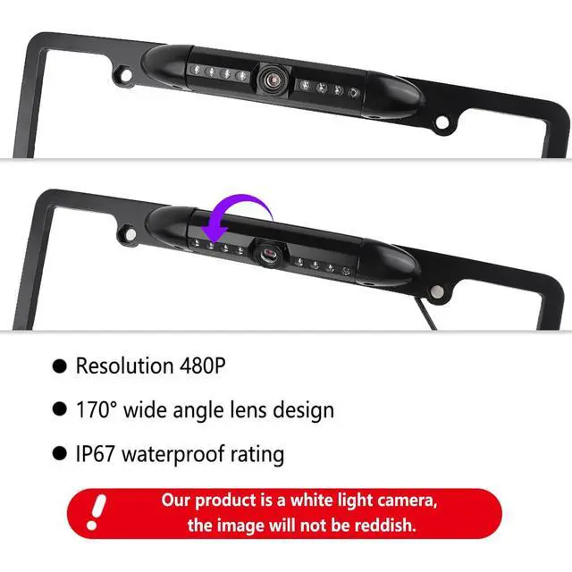 Alt view image 10 of 12 - License Plate Backup Camera,HD Night Vision Reverse Camera with 8 LED,170°Wide Angle IP67 Waterproof Car Rear View Camera Fits Car Truck SUV RV with US License Plates