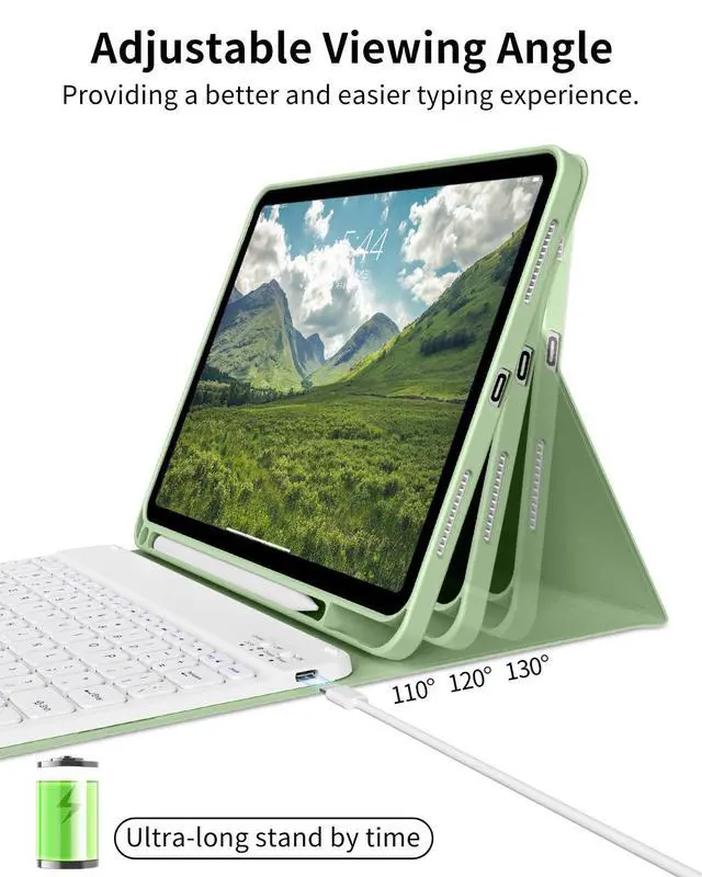 Alt view image 12 of 14 - for iPad (A16) 11th/10th Generation Case with Keyboard 11/10.9 inch 2025/2022, Detachable Wireless Bluetooth Keyboard Case Thin & Light with Pencil Holder (Sage Green)