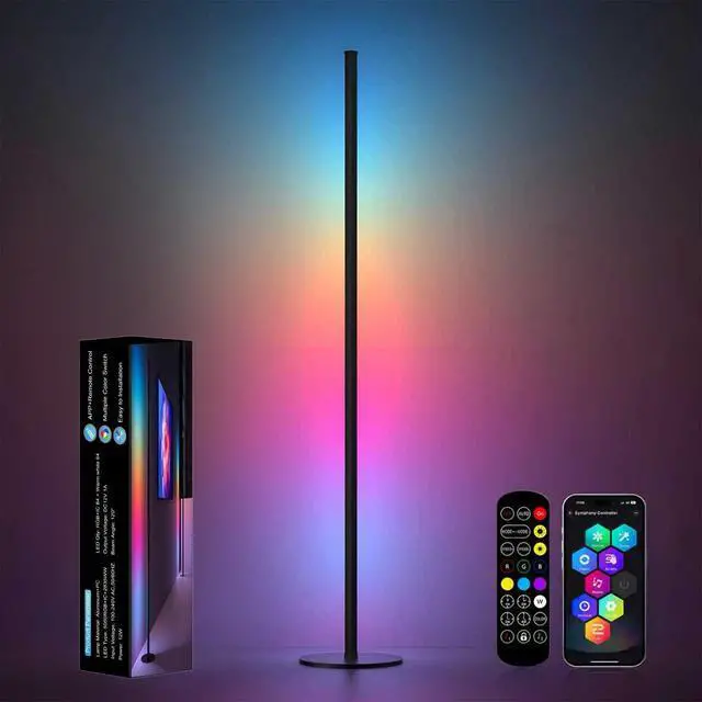 Alt view image 8 of 14 - Corner Floor Lamp, RGB IC Corner Lamp with APP and Remote Control, LED Floor Light with 16 Million DIY Colors, Color Changing Ambient Light for Living Room, Bedroom, Gaming Room
