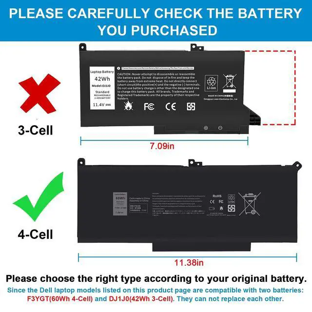 Alt view image 8 of 13 - Laptop Battery for Dell Latitude 7280 7290 7480 7490 7380 7390 F3YGT DM3WC 0DM3WC 2X39G 0F3YGT DM6WC
