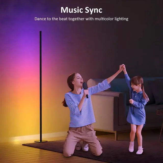 Alt view image 11 of 14 - Corner Floor Lamp, RGB IC Corner Lamp with APP and Remote Control, LED Floor Light with 16 Million DIY Colors, Color Changing Ambient Light for Living Room, Bedroom, Gaming Room