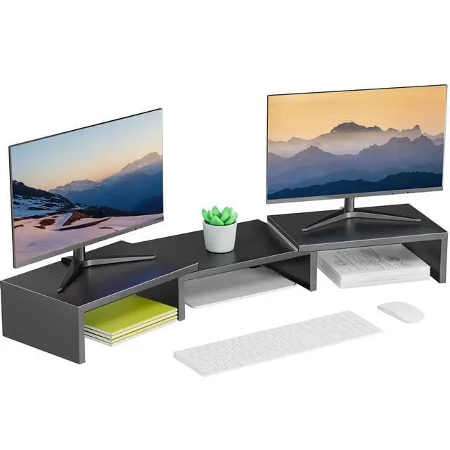 Alt view image 8 of 14 - Dual Monitor Stand for Desk, Metal Computer Stand, Desk Shelf Riser,Desktop Organizer for Home and Office Use (Black)