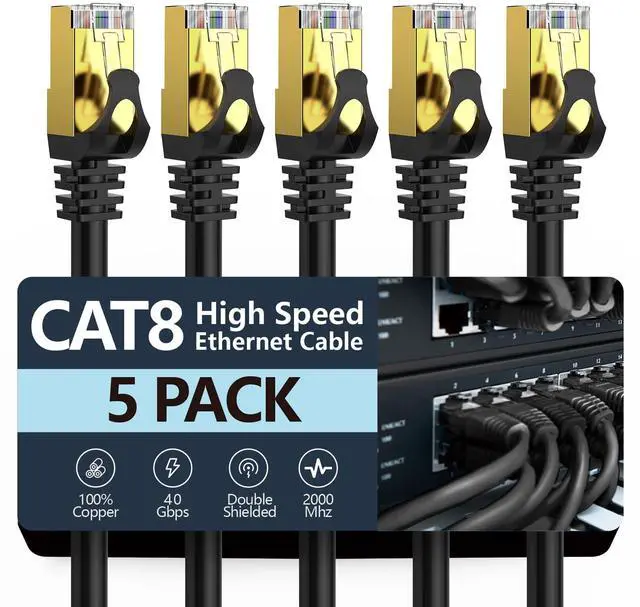 Alt view image 9 of 14 - Cat 8 Ethernet Cable 6 ft-5Pack,RJ45 40Gbps 2000Mhz Patch Cord, Indoor&Outdoor High Speed Network Cable, 26AWG Heavy Duty Direct Burial Shielded SFTP Lan Wire, in Wall&Weatherproof for Router Black