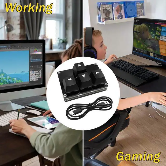 Alt view image 10 of 10 - Mini 4-Key Keypad WASD Arrow Key Keycaps Keyboard One-Handed Mechanical Gaming Keypad Programmable USB-C Customized Keyboard for Working or Gaming (Black, Arrow Keycaps 1)