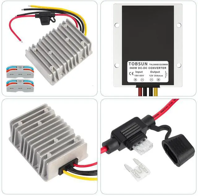 Alt view image 9 of 14 - 24V 36V 48V to 12V 30A 360W Converter Step Down Voltage Reducer with Fuse & Connectors DC to DC Buck Converter 12V Golf Cart Voltage Regulator Waterproof Transformer for Golf Cart