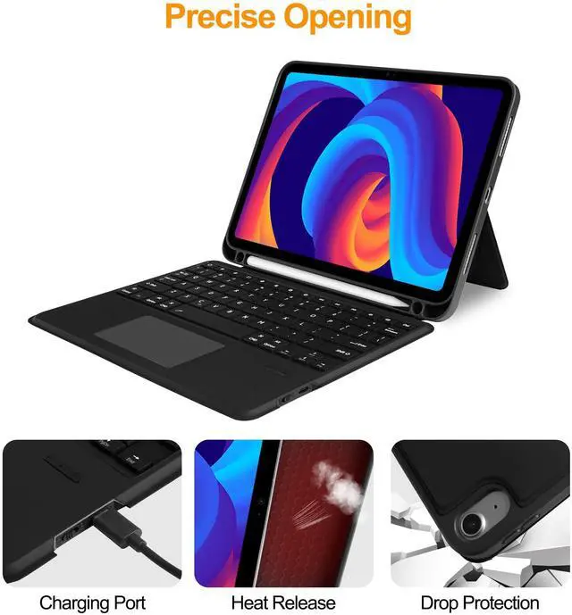 Alt view image 12 of 14 - Compatible for iPad A16 11th Generation Case with Keyboard,Multi-Touch Trackpad,Wireless Detachable Keyboard,Stand Cover with Pen Holder for iPad 11 inch A16 2025 &10th Gen 10.9" 2022,Black
