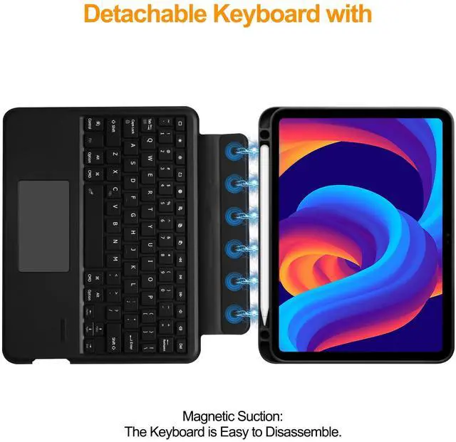 Alt view image 11 of 14 - Compatible for iPad A16 11th Generation Case with Keyboard,Multi-Touch Trackpad,Wireless Detachable Keyboard,Stand Cover with Pen Holder for iPad 11 inch A16 2025 &10th Gen 10.9" 2022,Black