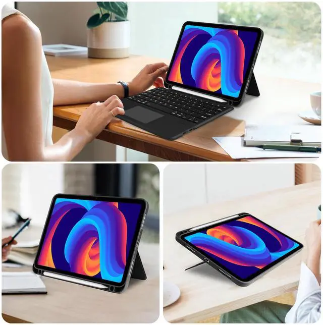 Alt view image 14 of 14 - Compatible for iPad A16 11th Generation Case with Keyboard,Multi-Touch Trackpad,Wireless Detachable Keyboard,Stand Cover with Pen Holder for iPad 11 inch A16 2025 &10th Gen 10.9" 2022,Black