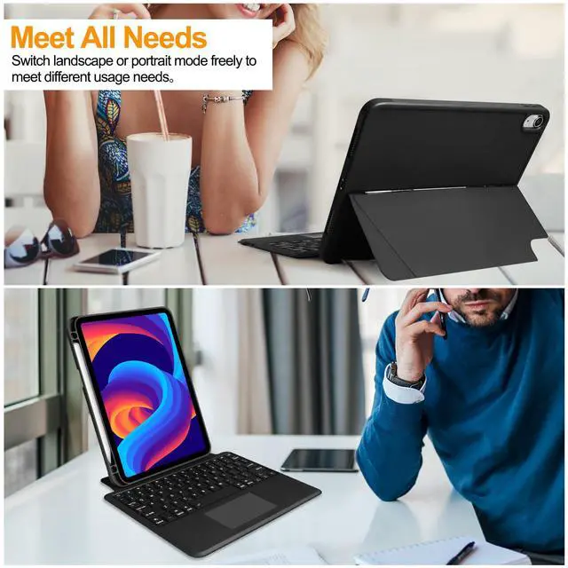 Alt view image 13 of 14 - Compatible for iPad A16 11th Generation Case with Keyboard,Multi-Touch Trackpad,Wireless Detachable Keyboard,Stand Cover with Pen Holder for iPad 11 inch A16 2025 &10th Gen 10.9" 2022,Black