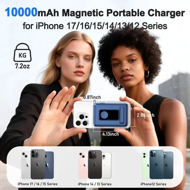 Alt view image 11 of 14 - for Magsafe Battery Pack, 10000mAh Power Bank for iPhone with Built-in Cables, 20W Fast Charging Magnetic Wireless Portable Charger with Stand for iPhone 17/16/15/14/13/12/Apple Watch Series