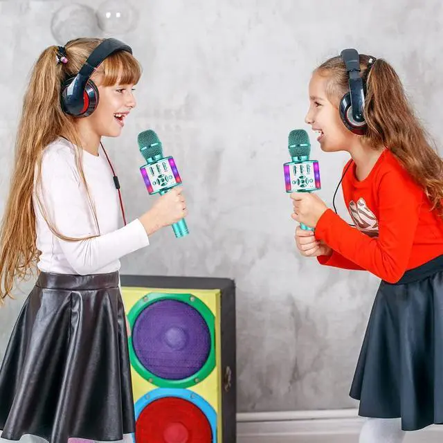 Alt view image 14 of 14 - Karaoke Microphone Machine Toys for Girls Bluetooth Microphone with LED Light, Christmas Birthday Gift for Girls Boys 3 4 5 6 7 8 9 10 11 12 Year Old Kids Toys(Blue)