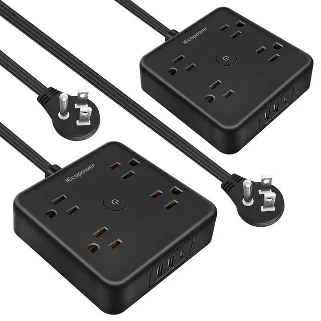 Alt view image 8 of 14 - 2 Pack Ultra Flat Plug Power Strip,Power Strips with Surge Protection-4 Widely Outlets,6 ft Flat Plug Extension Cord with 3 USB Ports(1 USB C Port),Slim Desk Charging Station,Black