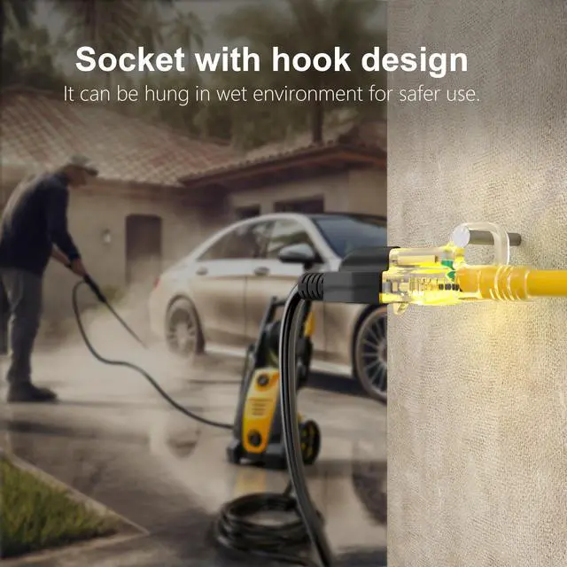 Alt view image 14 of 14 - 12 Gauge Heavy Duty Outdoor Extension Cord 25 ft Waterproof with Lighted end, Flexible Cold-Resistant 3 Prong Electric Cord Outside, 15Amp 1875W 12AWG SJTW, Yellow, ETL