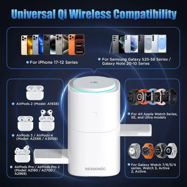Alt view image 11 of 14 - 3 in 1 Wireless Charging Station for iPhone 17/16/15/14/13/12 Pro Max, Qi 2 Certified 15W Fast Charging Magnetic Charger Stand for Magsafe Phone, AirPods, Smart Watch (Black)