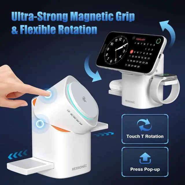Alt view image 12 of 14 - 3 in 1 Wireless Charging Station for iPhone 17/16/15/14/13/12 Pro Max, Qi 2 Certified 15W Fast Charging Magnetic Charger Stand for Magsafe Phone, AirPods, Smart Watch (Black)