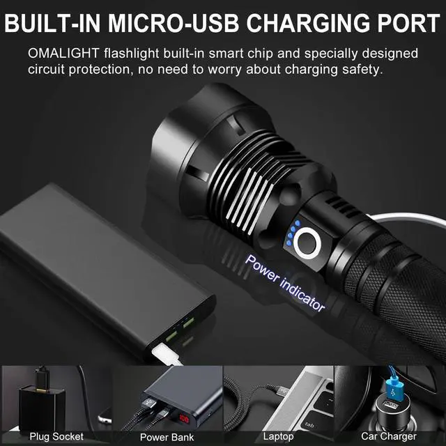 Alt view image 12 of 12 - Rechargeable LED Flashlight, 90,000 Lumens Super Bright Tactical Flashlights with Zoomable 10 Modes Waterproof Flash Light for Camping Emergencies Outdoor Indoor