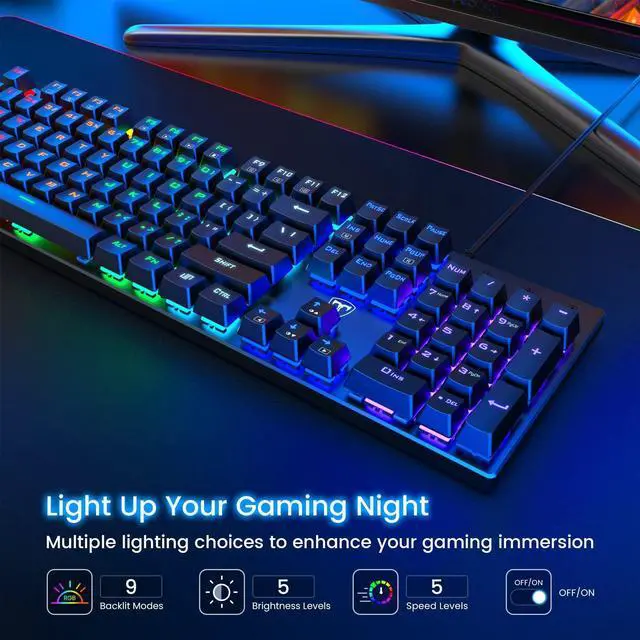 Alt view image 9 of 14 - Mechanical Gaming Keyboard, RGB 104 Keys Ultra-Slim LED Backlit USB Wired Keyboard with Blue Switch, Durable Abs Keycaps/Anti-Ghosting/Spill-Resistant Computer Keyboard for PC Mac Xbox Gamer