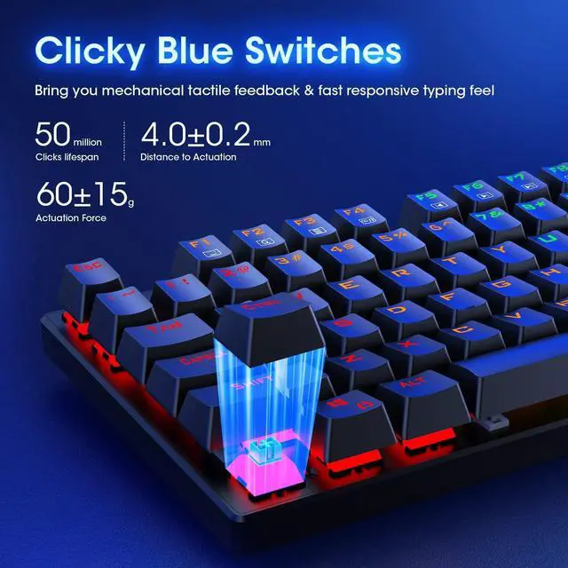 Alt view image 14 of 14 - Mechanical Gaming Keyboard, RGB 104 Keys Ultra-Slim LED Backlit USB Wired Keyboard with Blue Switch, Durable Abs Keycaps/Anti-Ghosting/Spill-Resistant Computer Keyboard for PC Mac Xbox Gamer