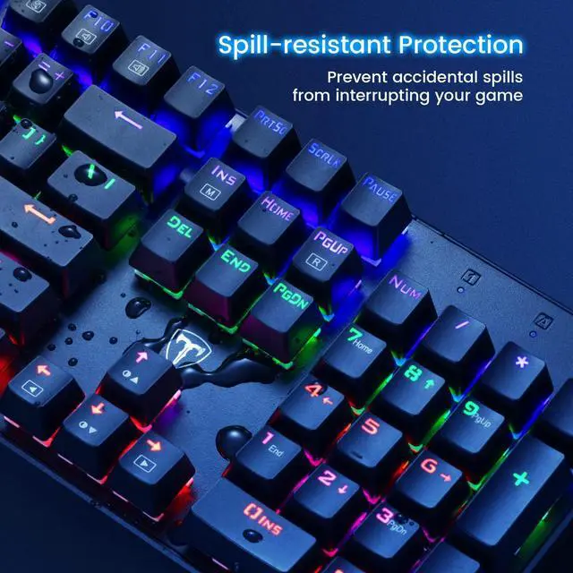 Alt view image 12 of 14 - Mechanical Gaming Keyboard, RGB 104 Keys Ultra-Slim LED Backlit USB Wired Keyboard with Blue Switch, Durable Abs Keycaps/Anti-Ghosting/Spill-Resistant Computer Keyboard for PC Mac Xbox Gamer