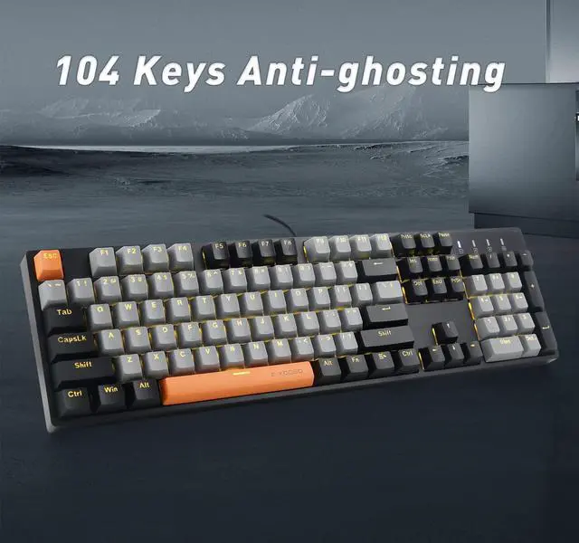 Alt view image 11 of 12 - Z-14 Wired Mechanical Gaming Keyboard 104 Key, Red Switch Hot Swappable Full-Size Office Work Computer Keyboards, Solid Yellow Backlit Mechanical Keyboard for PC Mac, Black